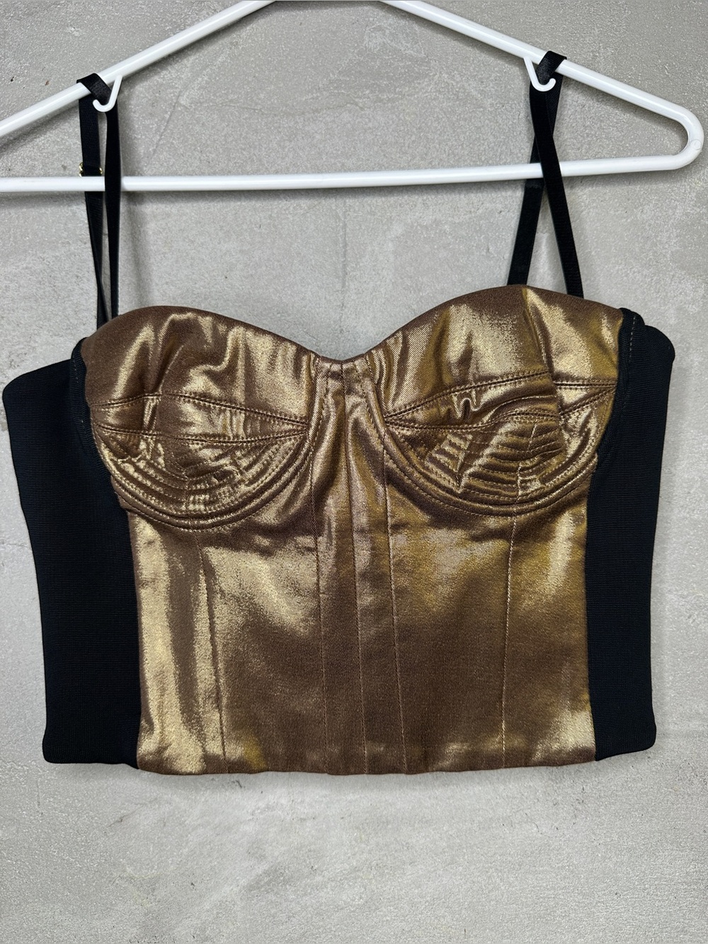 Sass & Bide Metallic Gold Black Bustier Corset Crop Top US 4